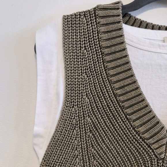 PILCRO Boxy Tee & Sweater Vest Twofer Set Tan Anthropologie Women's Size Small - Picture 6 of 14